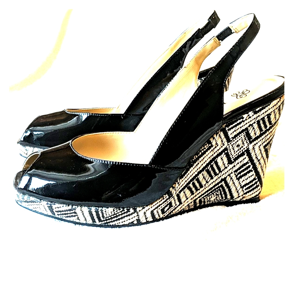 J.Renee "Neely" Rattan Wedge Black Patton Peep Toe